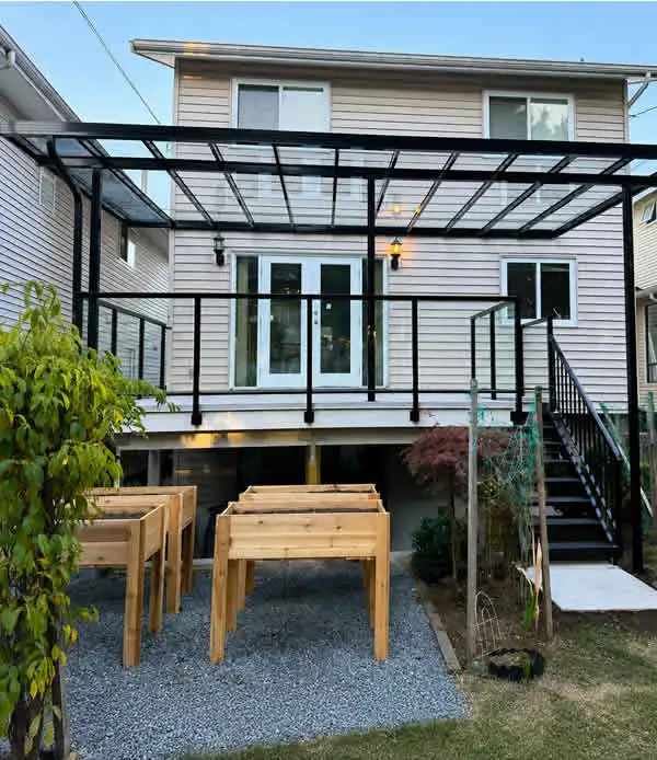 Aluminum and glass railing installation on North Vancouver deck